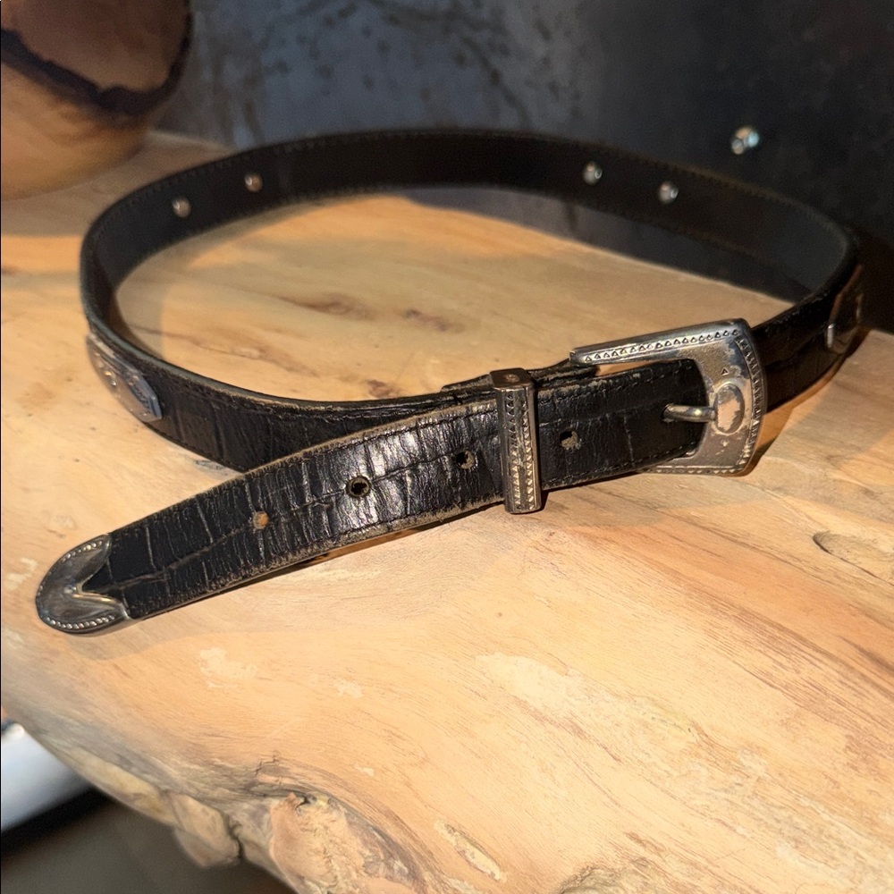 Brighton Black Leather Belt with Silver Buckle